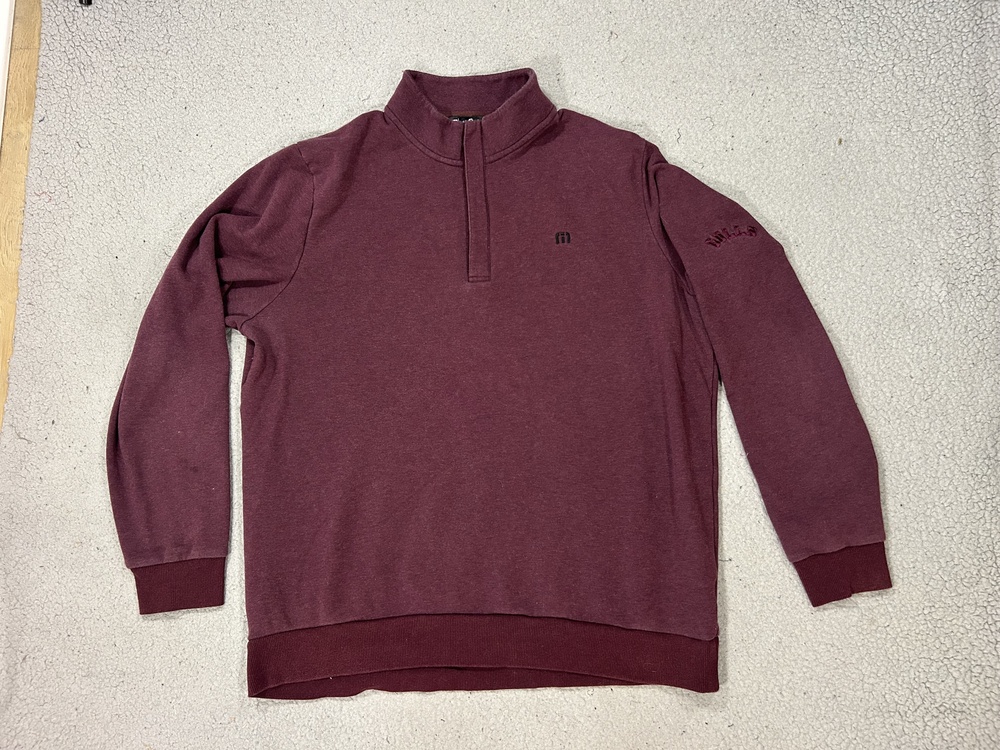 Travis Mathew Sweatshirt Mens XL Maroon 1/4 Zip Fleece Mock Neck Gulls Golf